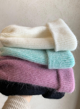 韩国东大门软绵绵白色兔毛针织毛线帽子女秋冬时尚加厚保暖套头帽