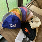 港风街头酷潮刺绣字母针织瓜皮帽子秋冬男百搭保暖毛线雅痞地主帽