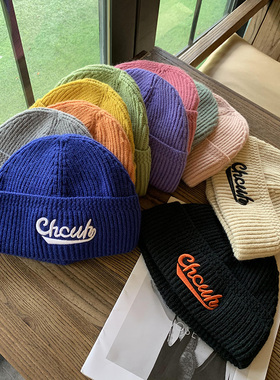 港风街头酷潮刺绣字母针织瓜皮帽子秋冬男百搭保暖毛线雅痞地主帽