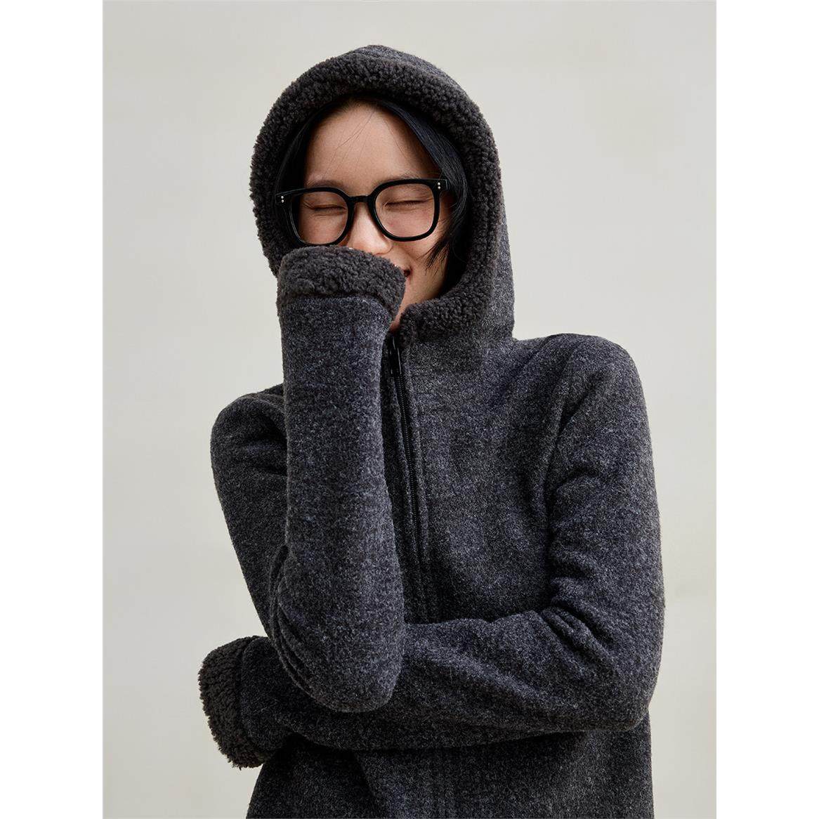 麻霖柔软亲肤双面绒毛保暖连帽卫衣羊羔绒外套内搭打底开衫上衣