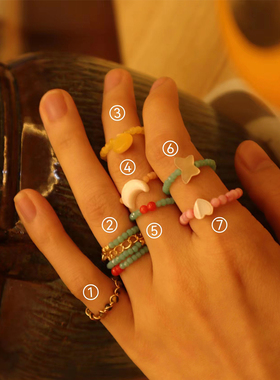 SHUXIAO原创设计diy戒指捷克琉璃珠天然贝珠ins风少女郁金香戒指