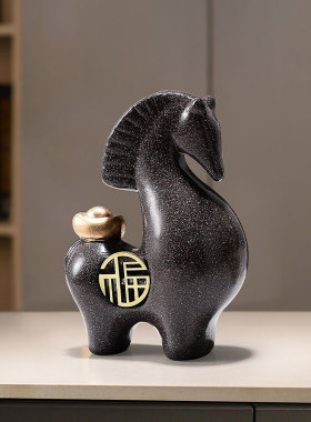 轻奢黑马马上有钱装饰摆件