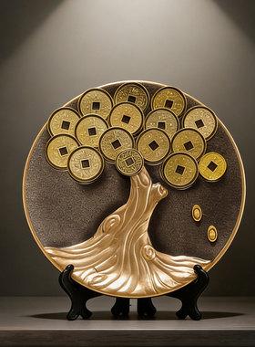 轻奢陶瓷摆盘摆件摇钱树摆盘