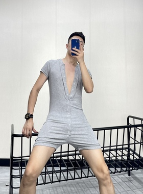 青叔3079男士欧美家居服运动性感连体服摔跤打底背心休闲男生睡衣