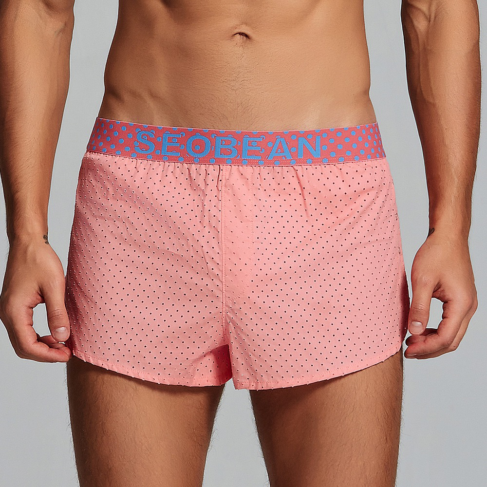 青叔240503男士阿罗裤纯棉男四角短睡裤镂空网眼凸家居裤透气短裤