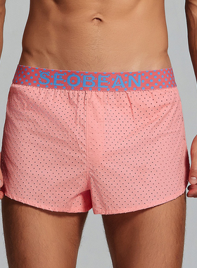 青叔240503男士阿罗裤纯棉男四角短睡裤镂空网眼凸家居裤透气短裤