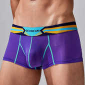 青叔 内裤 230215青年微透学生轻薄纯色平角裤 低腰性感激U囊袋男士