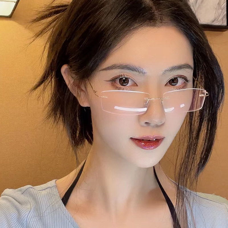 无框眼镜女纯欲金丝边超轻男款高级感近视无边框御姐斯文败类素颜