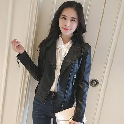 其他修身立领短款拉链皮衣无异味