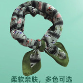 棉麻绿马小方巾丝巾女护颈小围巾2025新款 颈椎防受凉系脖高级感
