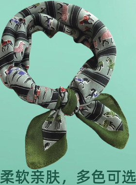 棉麻绿马小方巾丝巾女护颈小围巾2025新款颈椎防受凉系脖高级感