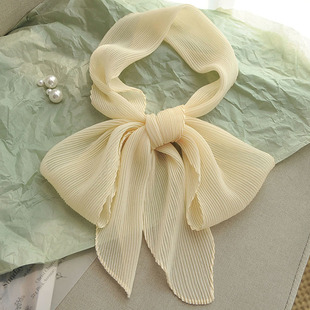 纯色长条小丝巾飘带褶皱小围巾春秋防晒护颈百搭领巾OL装 饰绑头发