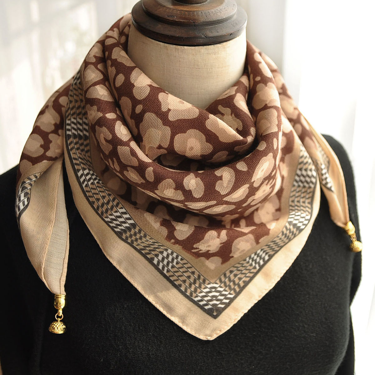 棉麻小方巾豹纹丝巾女士保暖围巾