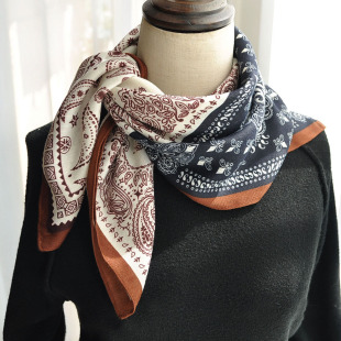 腰果花百搭护颈高级感 冬季 爆款 复古棉麻小方巾小围巾丝巾女新款