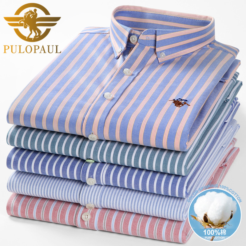 保罗春季纯棉条纹衬衫长袖