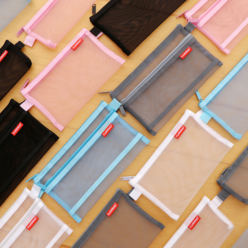 透明学生考试笔袋网格韩国文具盒