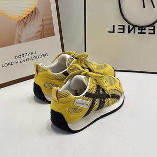 真皮厚底阿甘鞋女2026春夏新款拼色透气网面超火德训鞋增高慢跑鞋