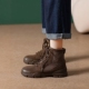 复古工装 真皮棕色马丁靴女2026新款 秋季 沙漠靴帆布短靴女春秋单靴
