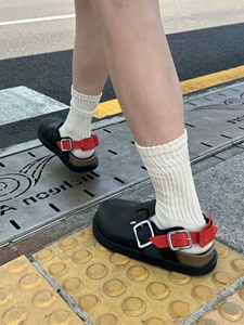 欧货可拆卸皮带扣勃肯鞋2024春夏新款厚底包头单鞋女潮真皮半拖女