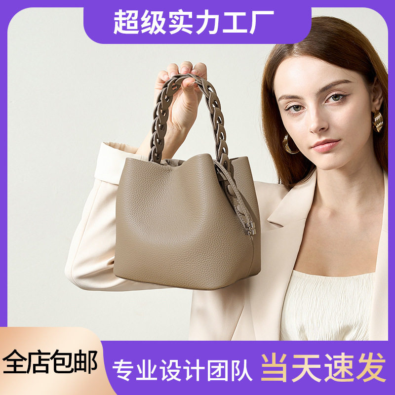 水桶包真皮黑色单肩牛皮斜挎包女