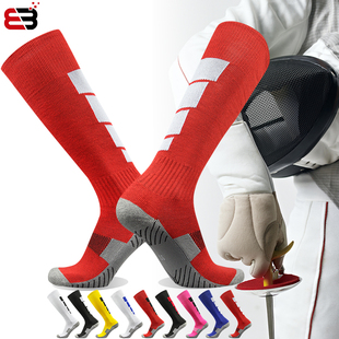 专业击剑袜子儿童成人比赛中国红长筒袜冬季加厚毛巾底吸汗运动袜