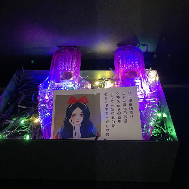 发光水晶鞋拖鞋女生平跟蝴蝶结防图片