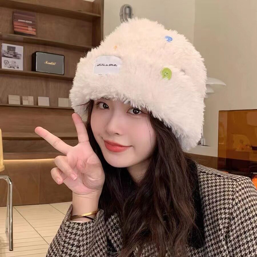 冬季新款帽子女秋冬天毛绒渔夫帽保暖毛茸加厚显脸小仿兔毛针织