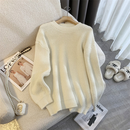 实拍◆ 4色 针织衫女宽松慵懒风设计感长袖毛衣别致上衣