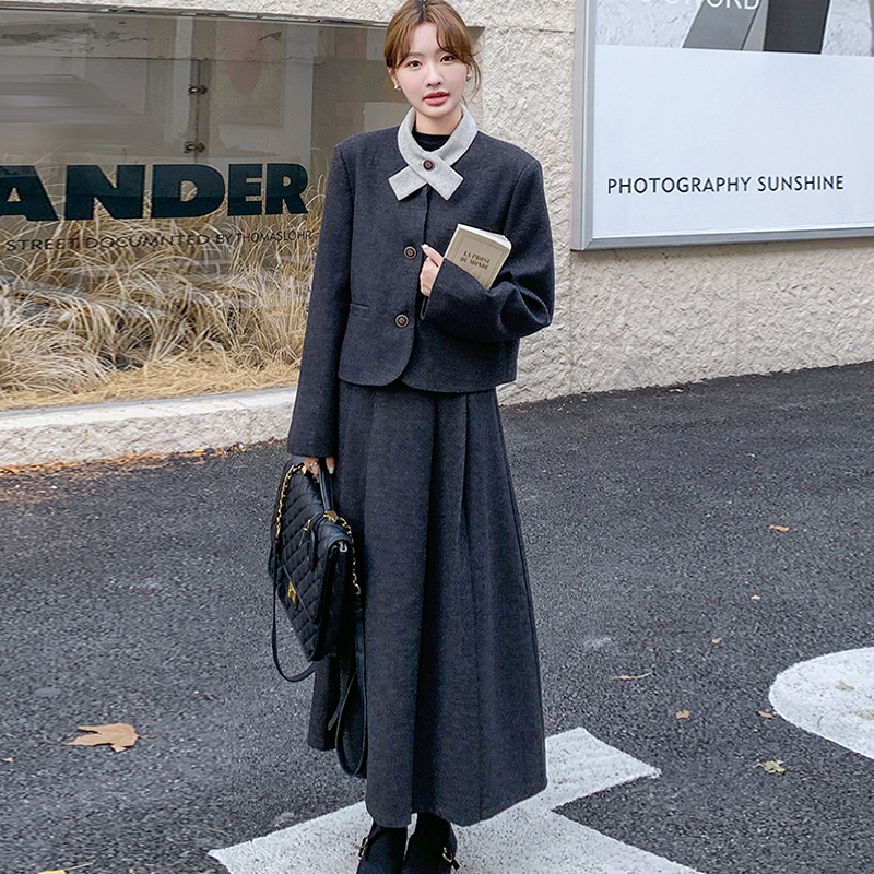 轻法式灰色小香风毛呢套装女秋季高级感大方得体ootd时髦两件套