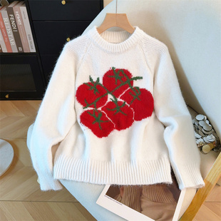 慵懒高级感超好看针织厚款 秋冬季 上衣女 2025新款 圆领番茄毛衣女款