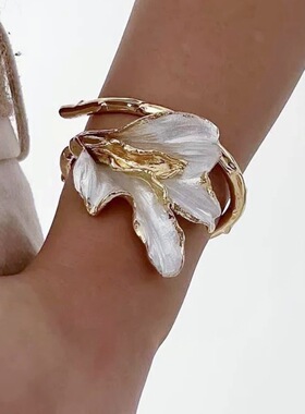 轻奢白色珐琅鸢尾花开口手镯