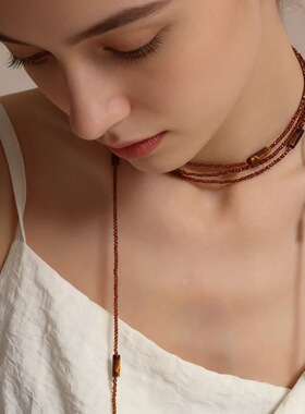 咖色水晶虎眼石多层choker项链