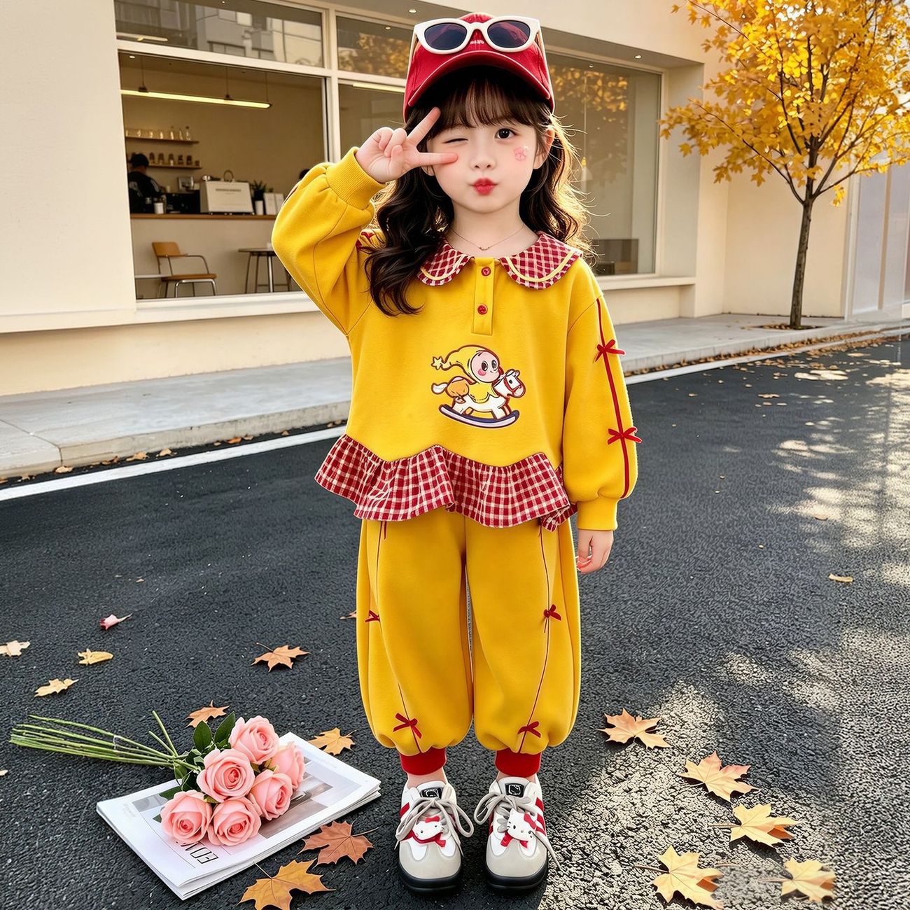 2026新款儿童洋气时髦卫衣百褶裙两件套宝宝春秋裙子女童春装套装