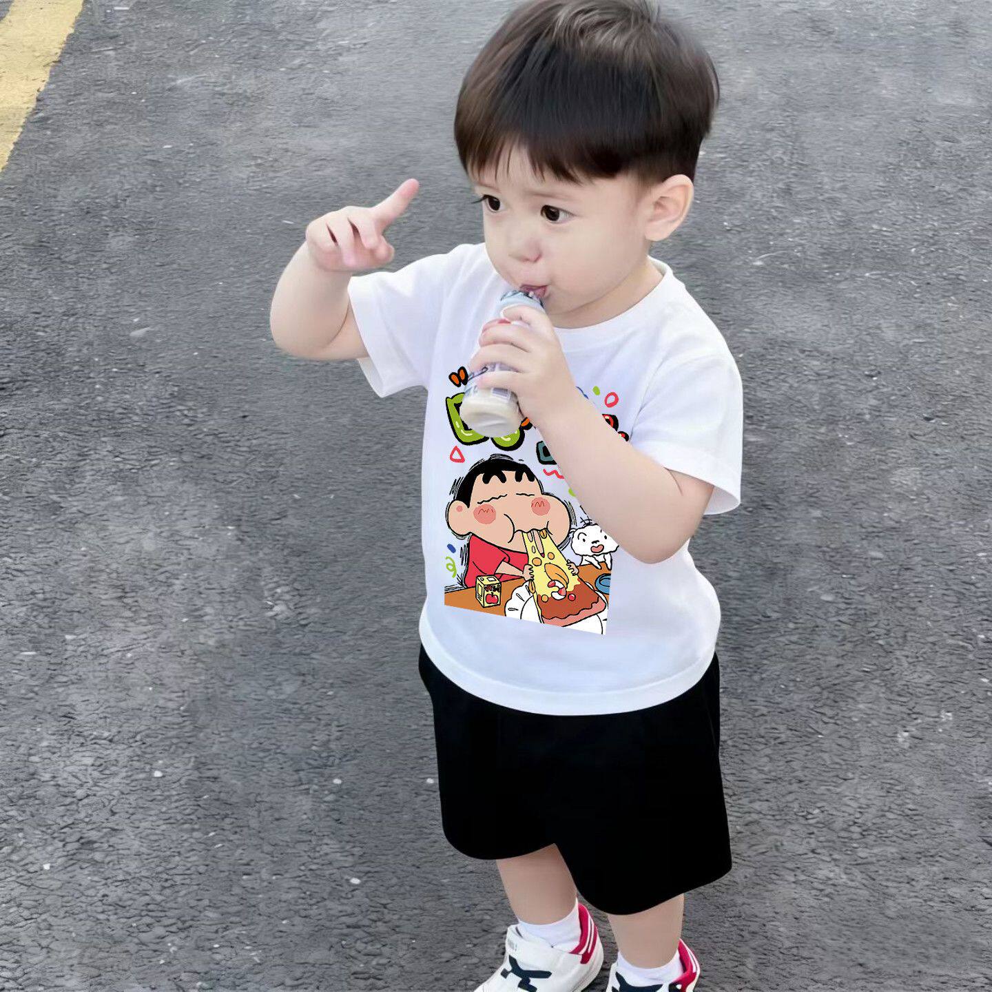 2026新款男童夏季短袖套装儿童洋气时髦半袖上衣中小童男孩两件套