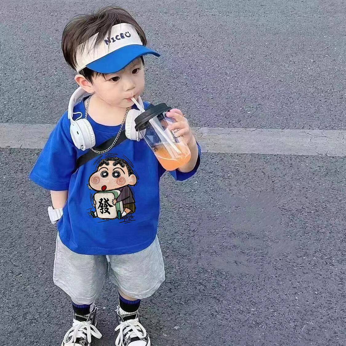 夏装男童短袖套装2026新款儿童洋气时髦两件套男宝宝夏季帅气衣服