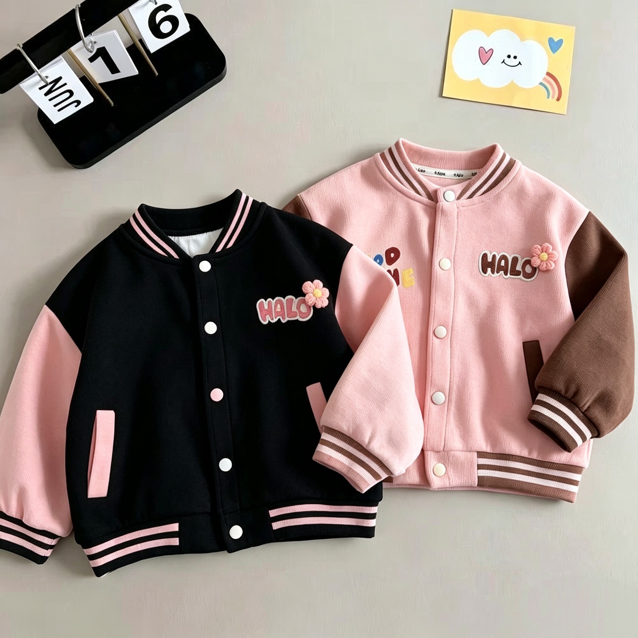 女童棒球服外套春秋儿童黑粉拼色夹克中小童女孩洋气休闲开衫上衣