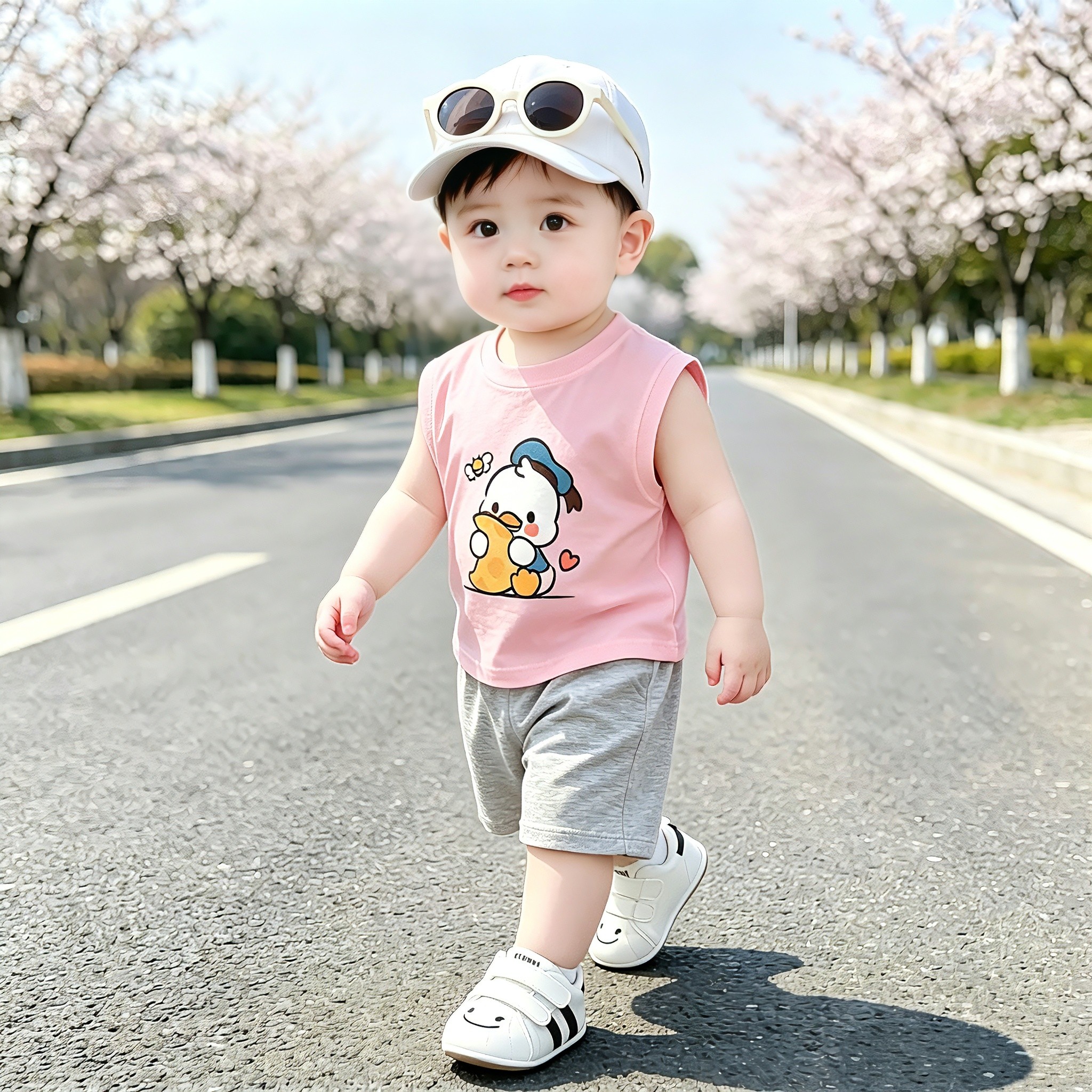 宝宝跨栏背心夏季纯棉无袖上衣婴幼儿透气吸汗卡通外穿小T恤套装