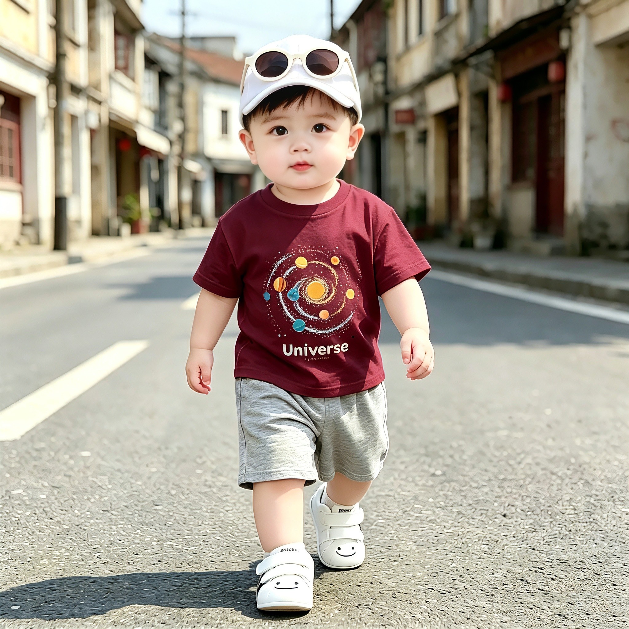 男童纯棉短袖T恤短裤套装夏季薄款宝宝宇宙星球印花休闲两件套潮