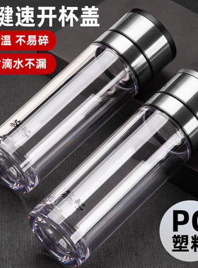 茶妃PC加厚一键速开塑料杯隔热防摔男女便携运动随手车载树脂口杯