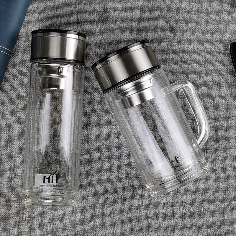 名辉双层加厚玻璃杯便携隔热防烫过滤带盖泡茶水杯手柄办公杯定制