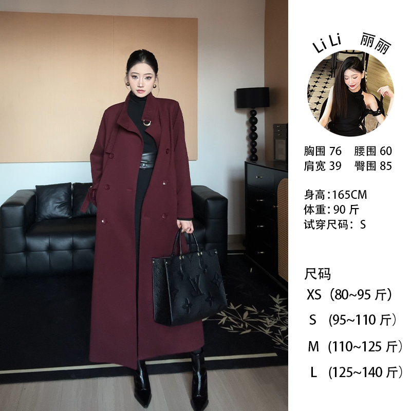 秋冬高级显瘦设计感长款休闲保暖毛呢大衣外套24212