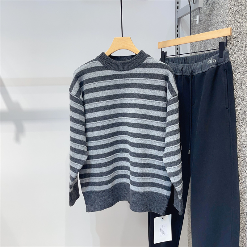 冬季男士加厚条纹毛衣韩版潮流