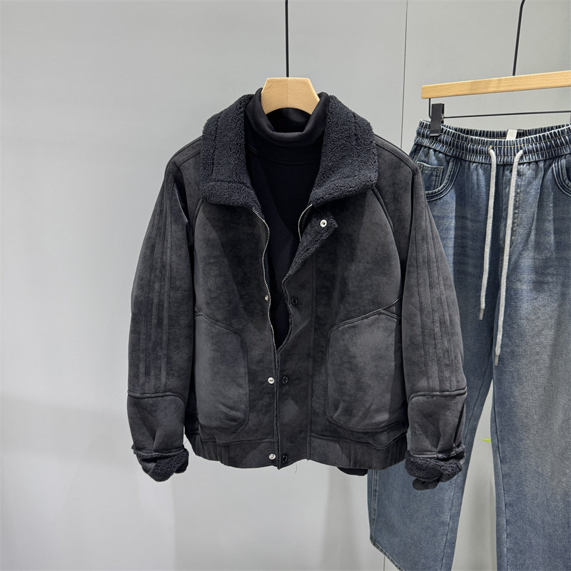 美式皮毛一体羊羔毛外套男士冬季休闲保暖加绒加厚翻领皮衣夹克潮,男装,皮衣,淘宝优惠券,粉丝福利购,淘宝优惠卷