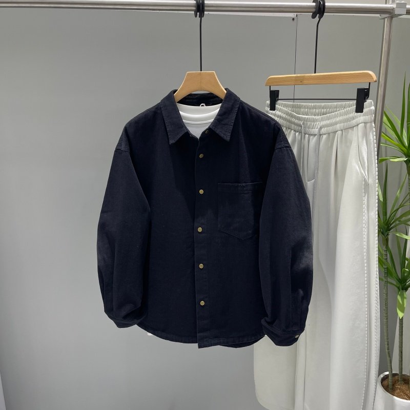 美式复古工装风翻领牛仔衬衫男2026春季新款宽松长袖纯棉衬衣外套,男装,衬衫,淘宝优惠券,粉丝福利购,淘宝优惠卷