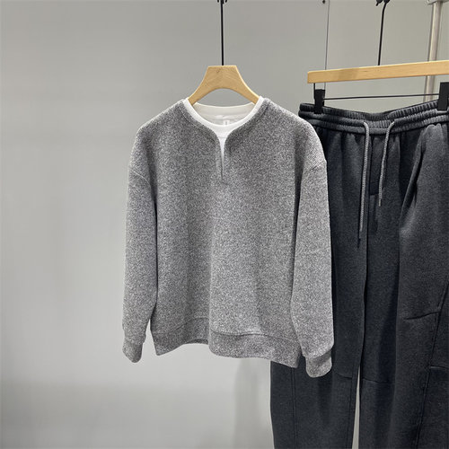 2025冬季男士加绒加厚圆领卫衣