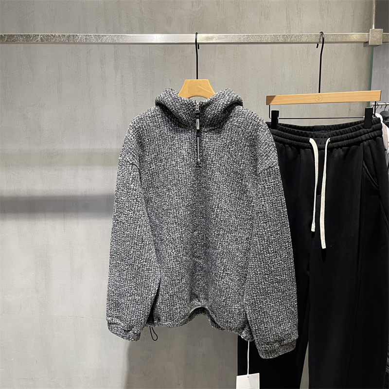 美式加绒加厚半拉链连帽卫衣