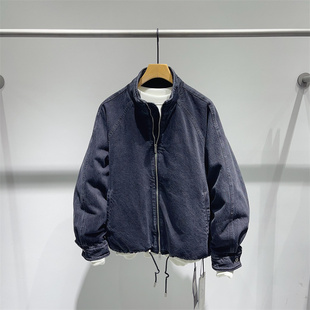 90白鸭绒立领洗水巴恩风牛仔夹克羽绒服男冬季保暖飞行员工装外套