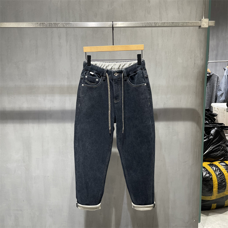 加绒加厚原色休闲牛仔裤男士