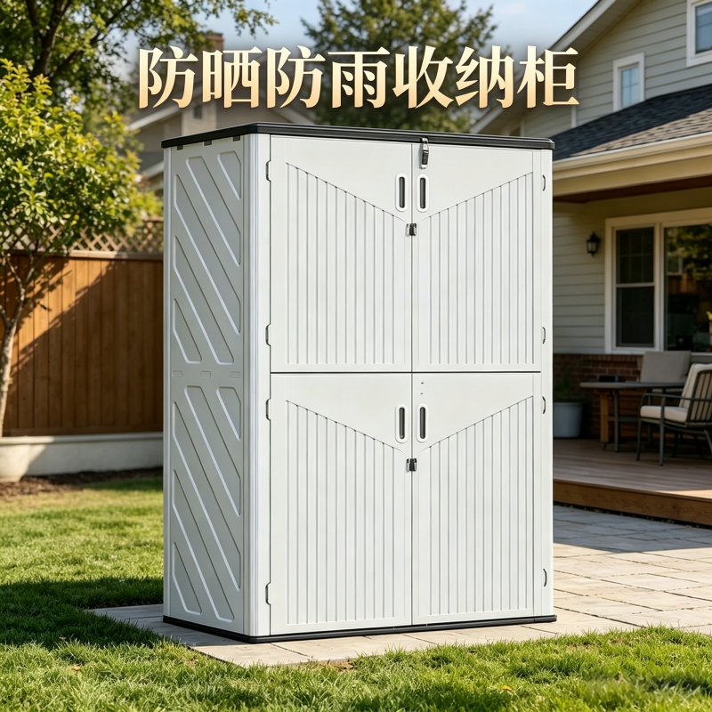 HDPE户外高柜收纳柜阳台庭院防晒防雨可分区大容量带锁工具储物柜