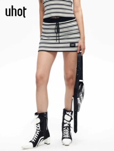 uhot 诱货26春黑黄撞色直筒高腰针织短裙女轻量复古运动UWLS3Q127